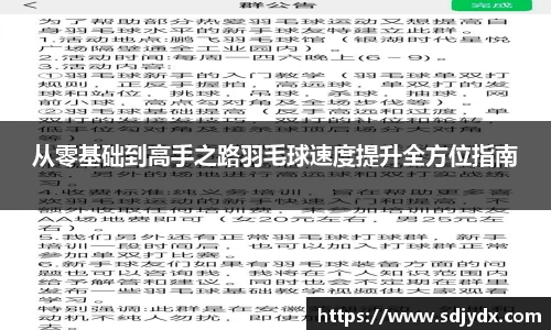 从零基础到高手之路羽毛球速度提升全方位指南